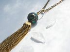 Casablanca Necklace - Vintage Blue and Green Mosaic Moroccan Bead, Gold-Tone Handmade Tassel & Reclaimed Chain Statement Necklace/Layering