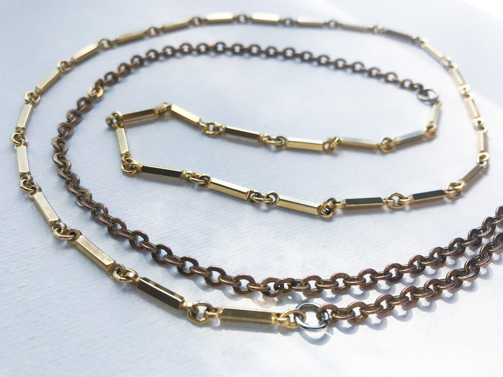 Casablanca Necklace - Vintage Blue and Green Mosaic Moroccan Bead, Gold-Tone Handmade Tassel & Reclaimed Chain Statement Necklace/Layering