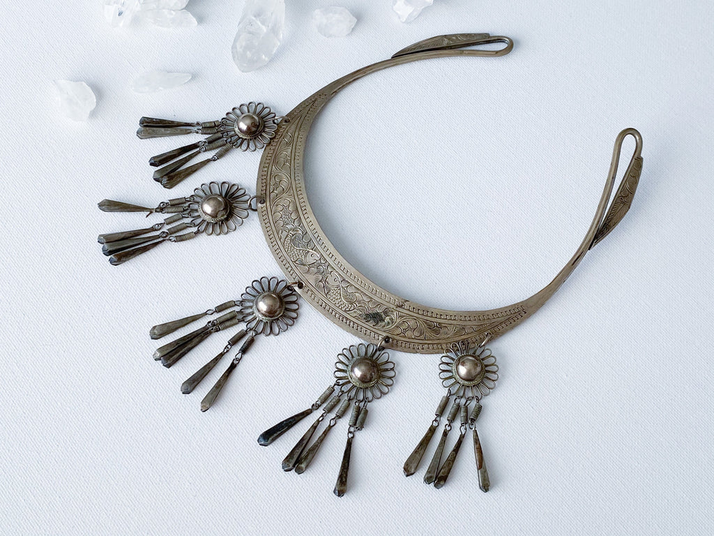 Pisces Necklace - Vintage Hmong Etched Silver Twin Fish Bib Necklace/Collar Necklace/Choker Necklace/Statement Necklace/Unique Necklace
