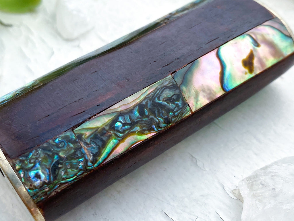 Coastal Lighter Cover - Vintage Wood, Rainbow Abalone Shell Mother of Pearl and Mexico Alpaca Nickel Silver Lighter Cover/Case/Sleeve/Holder