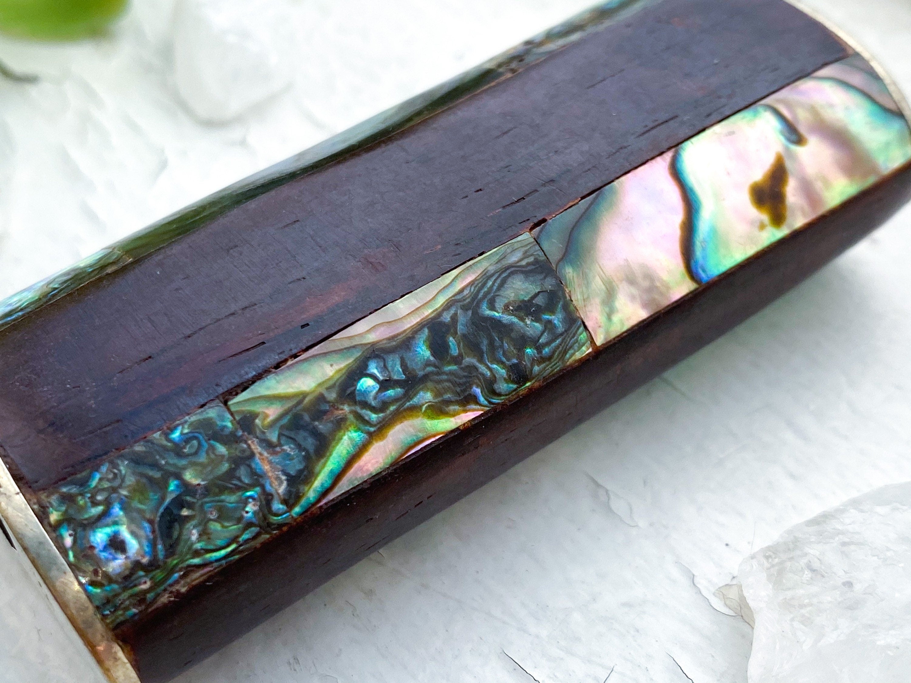 Coastal Lighter Cover - Vintage Wood, Rainbow Abalone Shell Mother of Pearl and Mexico Alpaca Nickel Silver Lighter Cover/Case/Sleeve/Holder