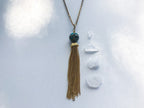 Casablanca Necklace - Vintage Blue and Green Mosaic Moroccan Bead, Gold-Tone Handmade Tassel & Reclaimed Chain Statement Necklace/Layering