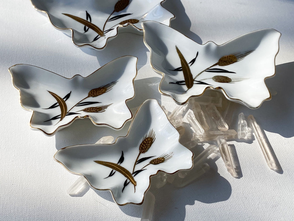 Pieris Butterfly Trinket Dish - Vintage White and Gold Japanese Butterfly Porcelain Jewelry Trinket Tray/Ring Dish/Ashtray/Jewelry Bowl