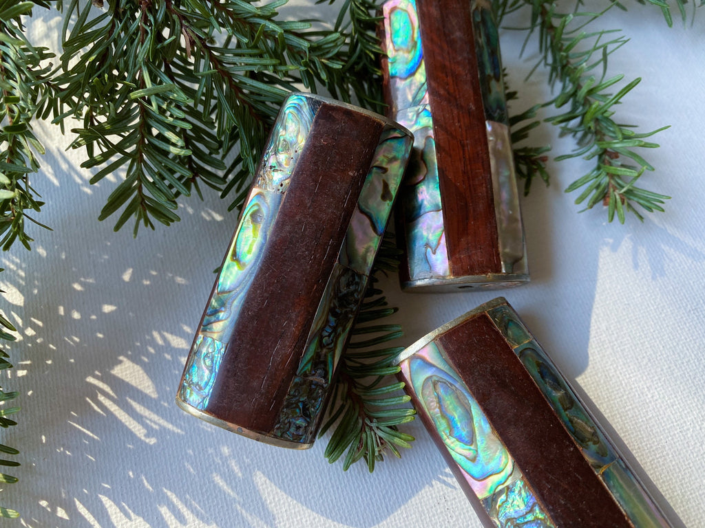 Coastal Lighter Cover - Vintage Wood, Rainbow Abalone Shell Mother of Pearl and Mexico Alpaca Nickel Silver Lighter Cover/Case/Sleeve/Holder