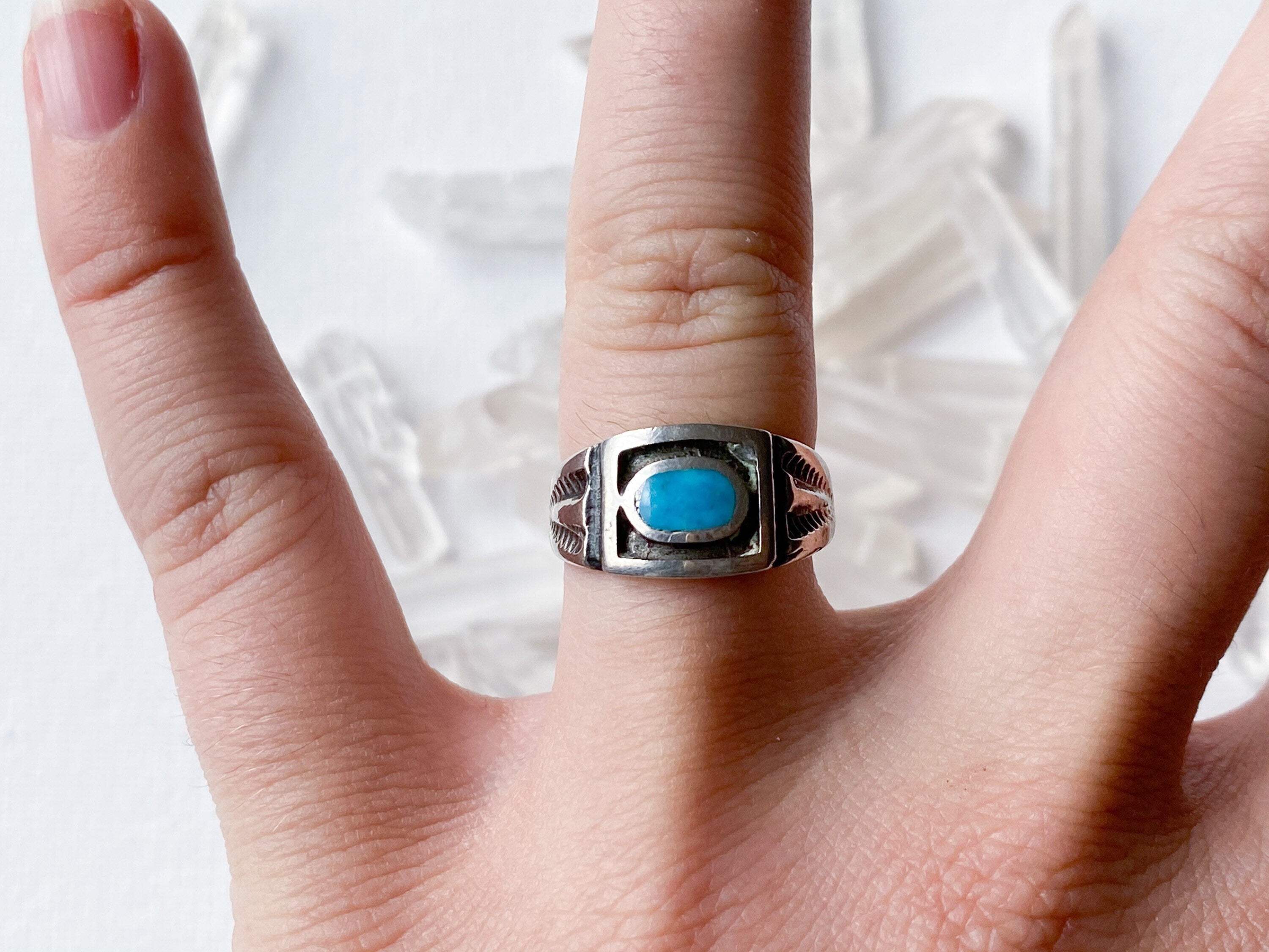 Evil Eye Ring - Vintage 925 Stamped Engraved Sterling Silver and Genuine Turquoise Ring Size 5.5