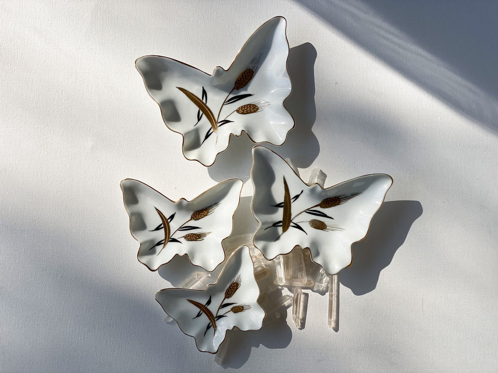 Pieris Butterfly Trinket Dish - Vintage White and Gold Japanese Butterfly Porcelain Jewelry Trinket Tray/Ring Dish/Ashtray/Jewelry Bowl