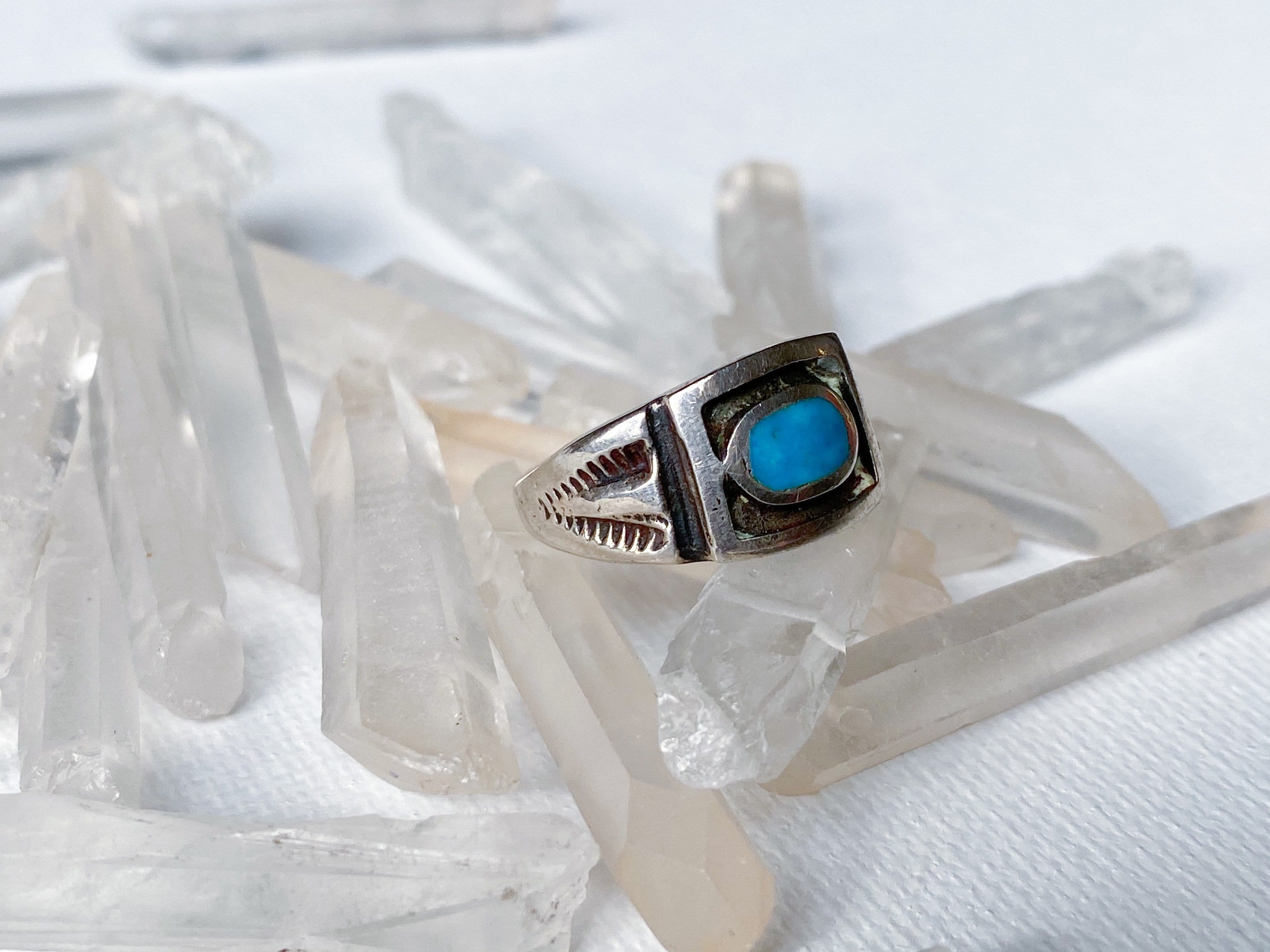 Evil Eye Ring - Vintage 925 Stamped Engraved Sterling Silver and Genuine Turquoise Ring Size 5.5
