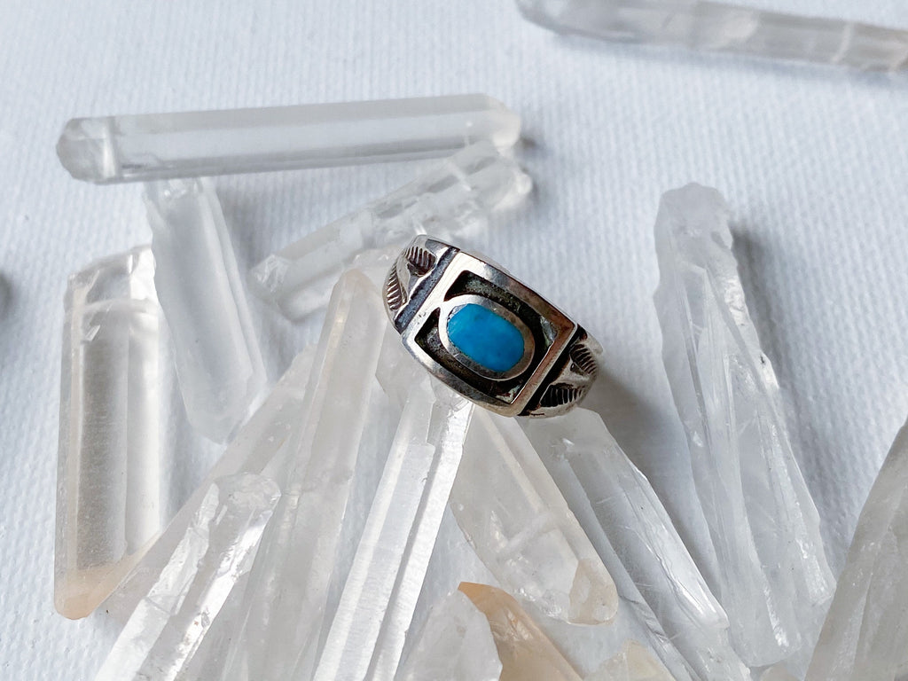 Evil Eye Ring - Vintage 925 Stamped Engraved Sterling Silver and Genuine Turquoise Ring Size 5.5