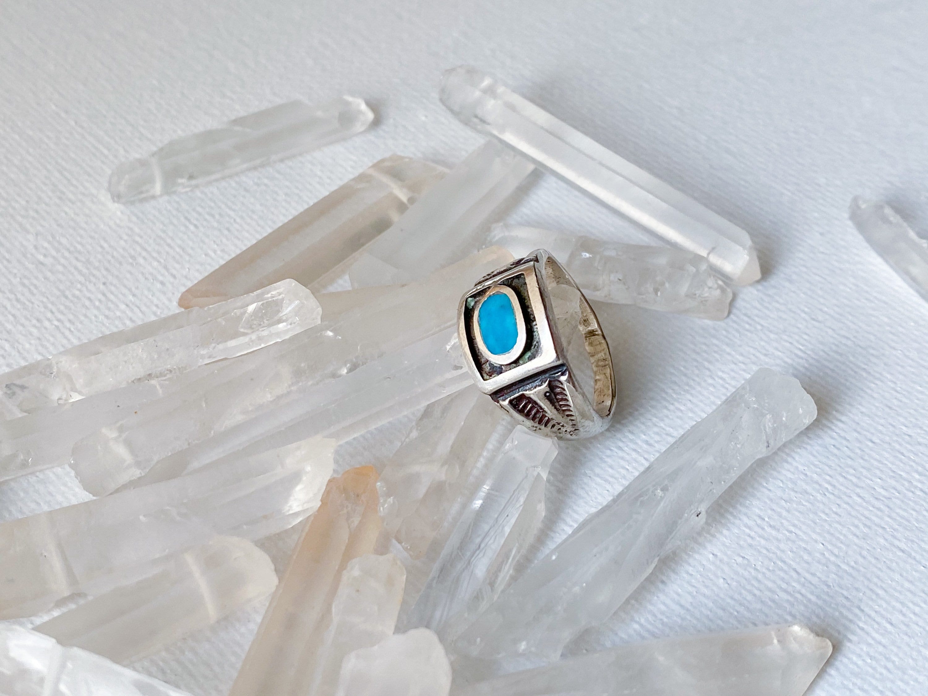 Evil Eye Ring - Vintage 925 Stamped Engraved Sterling Silver and Genuine Turquoise Ring Size 5.5
