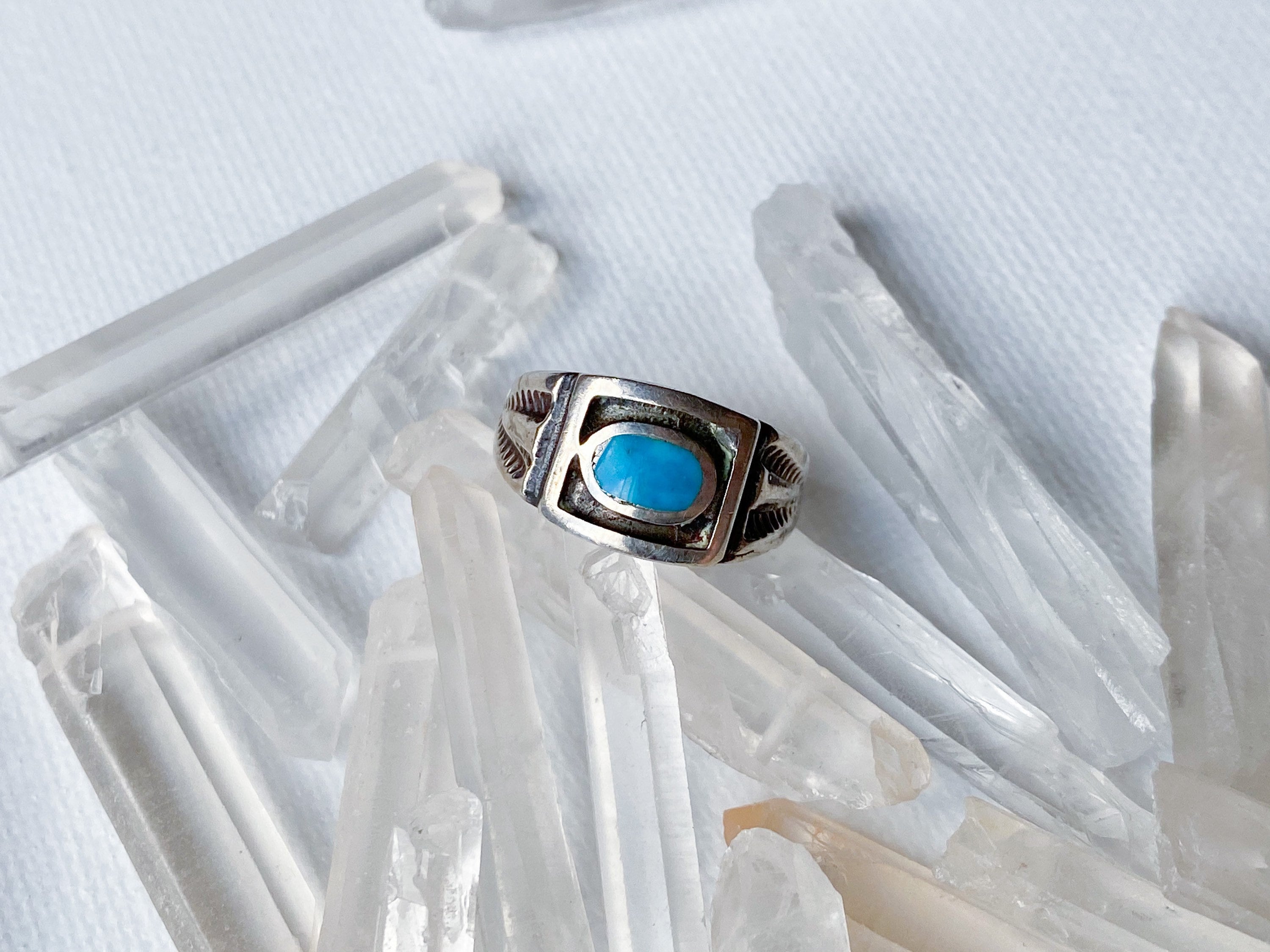 Evil Eye Ring - Vintage 925 Stamped Engraved Sterling Silver and Genuine Turquoise Ring Size 5.5