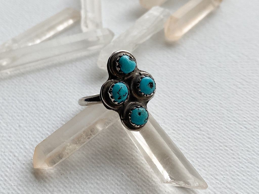 Meridian Ring - Vintage Sterling Silver and Turquoise Ring Size 6