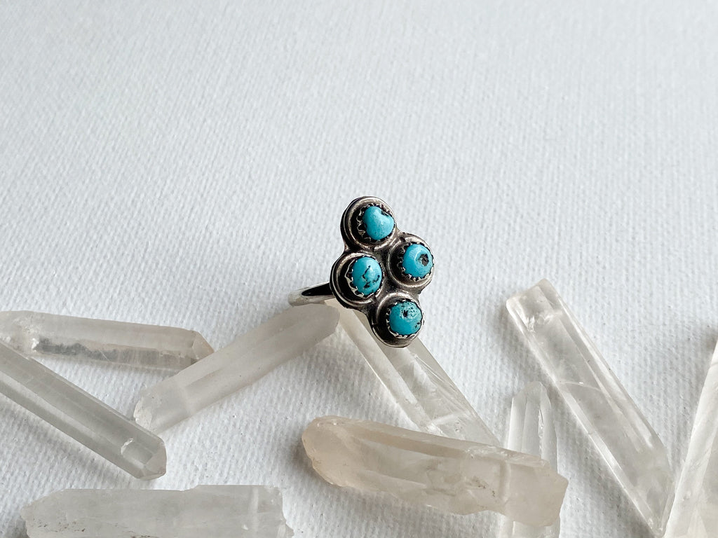 Meridian Ring - Vintage Sterling Silver and Turquoise Ring Size 6