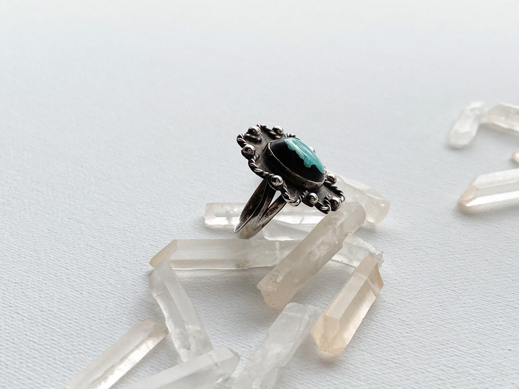 Pocatello Ring - Vintage Sterling Silver and Turquoise Enamel Ring Size 10