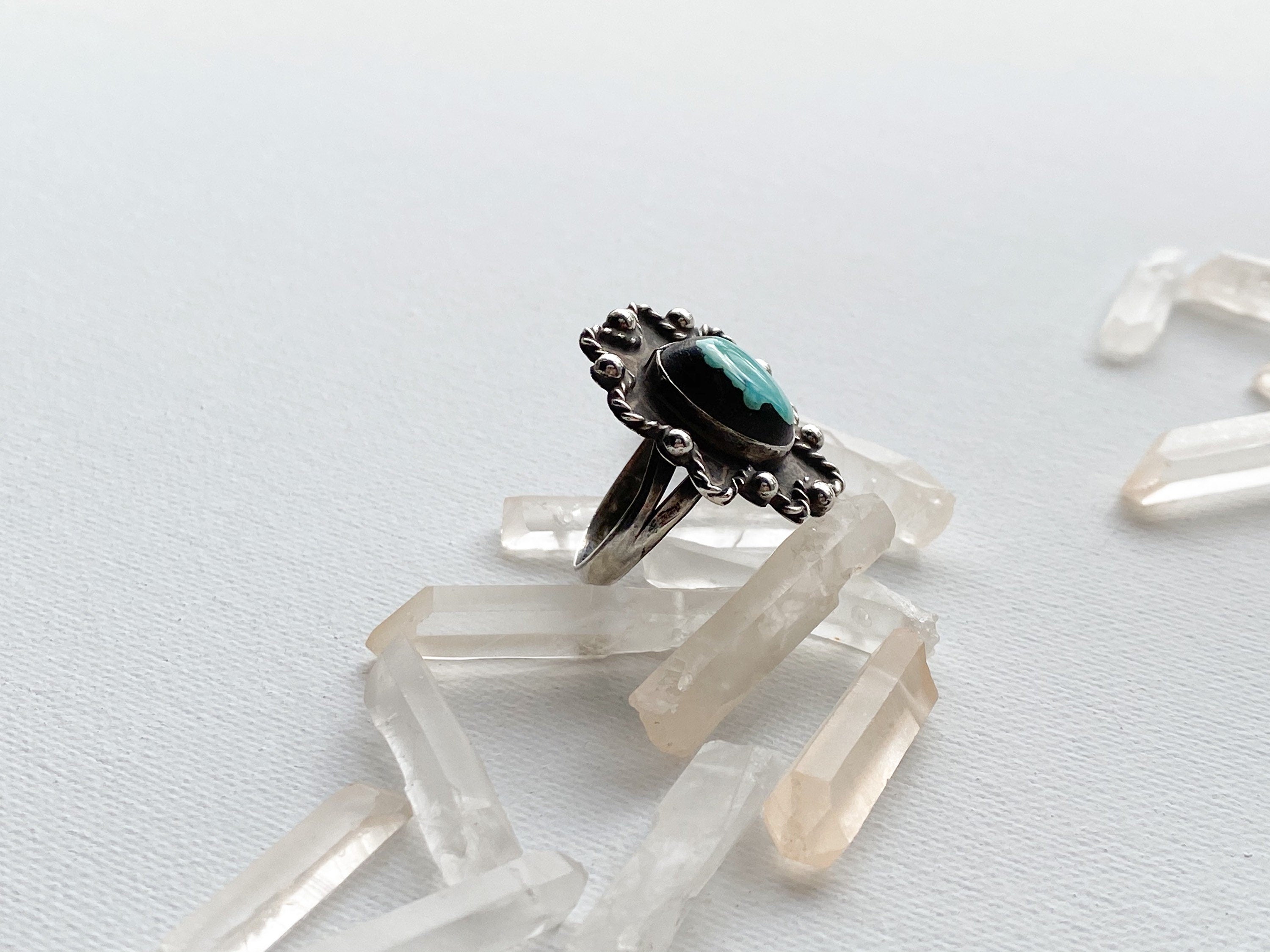 Pocatello Ring - Vintage Sterling Silver and Turquoise Enamel Ring Size 10