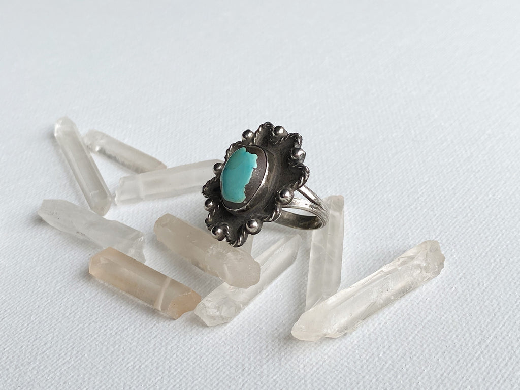 Pocatello Ring - Vintage Sterling Silver and Turquoise Enamel Ring Size 10