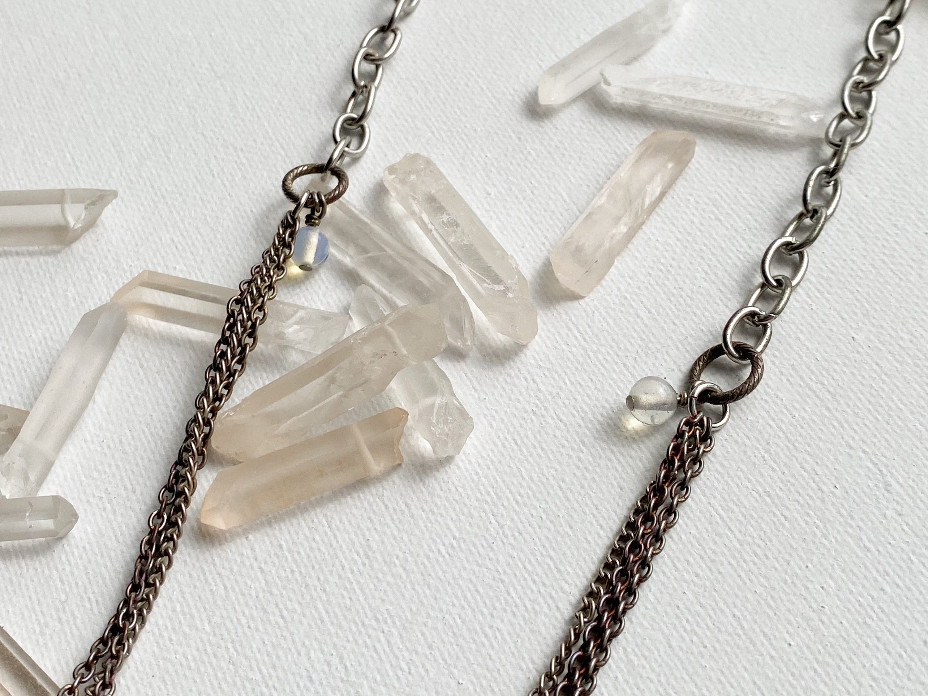 Deity Necklace - Silver-Tone Curated Necklace with Diety Charm, Moonstone Beads & Reclaimed Chain