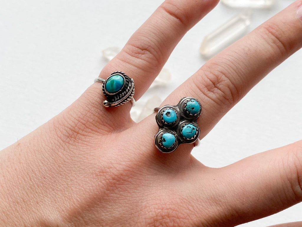Meridian Ring - Vintage Sterling Silver and Turquoise Ring Size 6