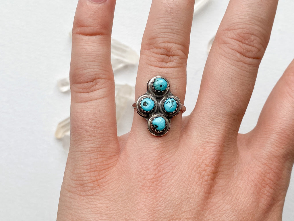 Meridian Ring - Vintage Sterling Silver and Turquoise Ring Size 6