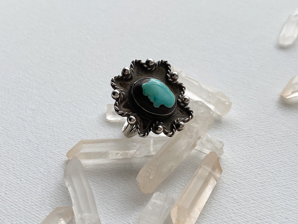Pocatello Ring - Vintage Sterling Silver and Turquoise Enamel Ring Size 10