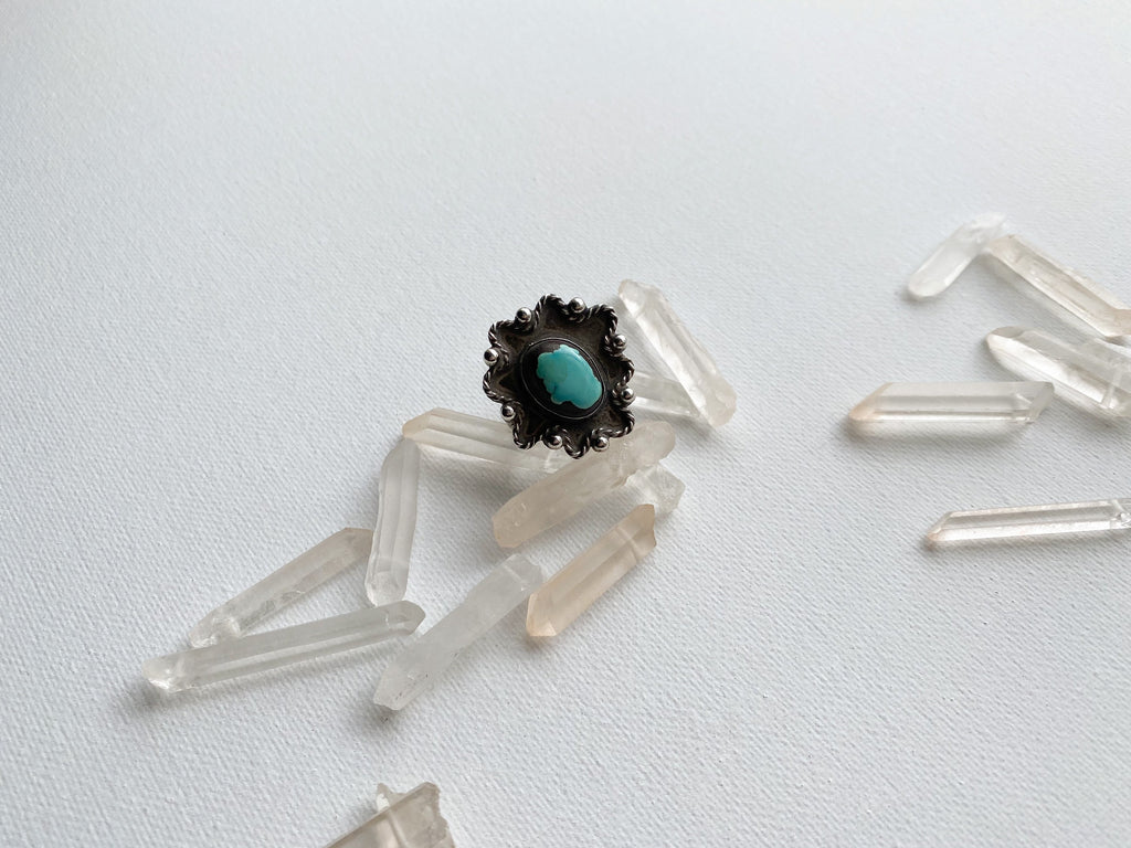 Pocatello Ring - Vintage Sterling Silver and Turquoise Enamel Ring Size 10