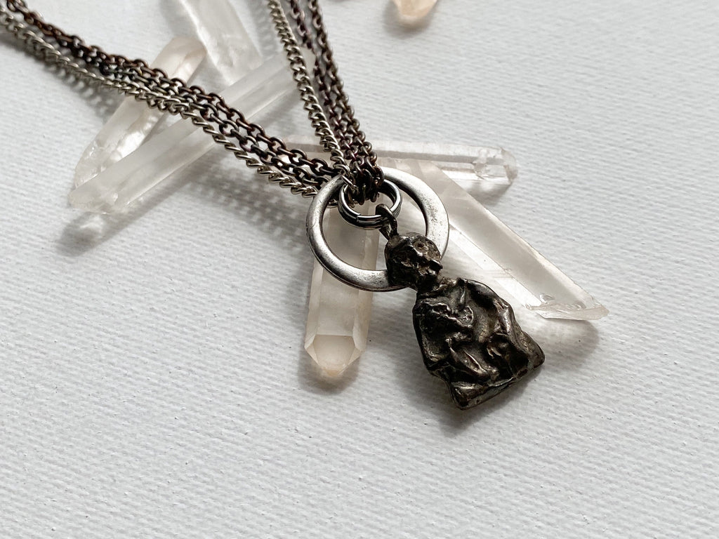Deity Necklace - Silver-Tone Curated Necklace with Diety Charm, Moonstone Beads & Reclaimed Chain