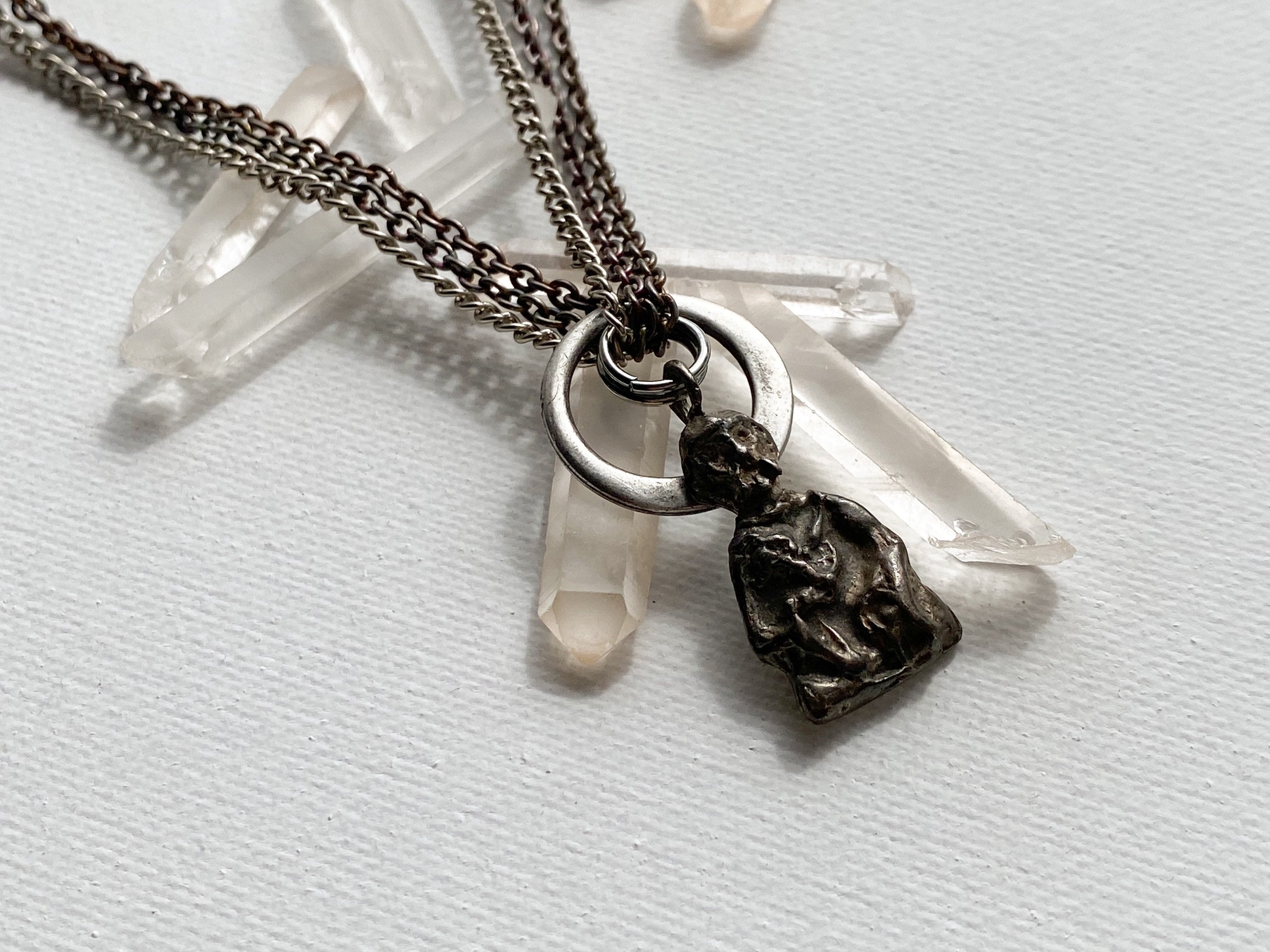 Deity Necklace - Silver-Tone Curated Necklace with Diety Charm, Moonstone Beads & Reclaimed Chain