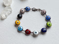 Eye on You Bracelet - Vintage Sterling Silver Rainbow Multicolored Glass Evil Eye Bracelet