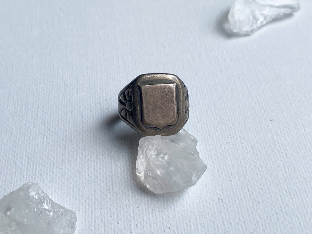 Sunrise/Sunset Ring - Vintage Modernist Engravable 925 Sterling Silver Signet Ring Size 5