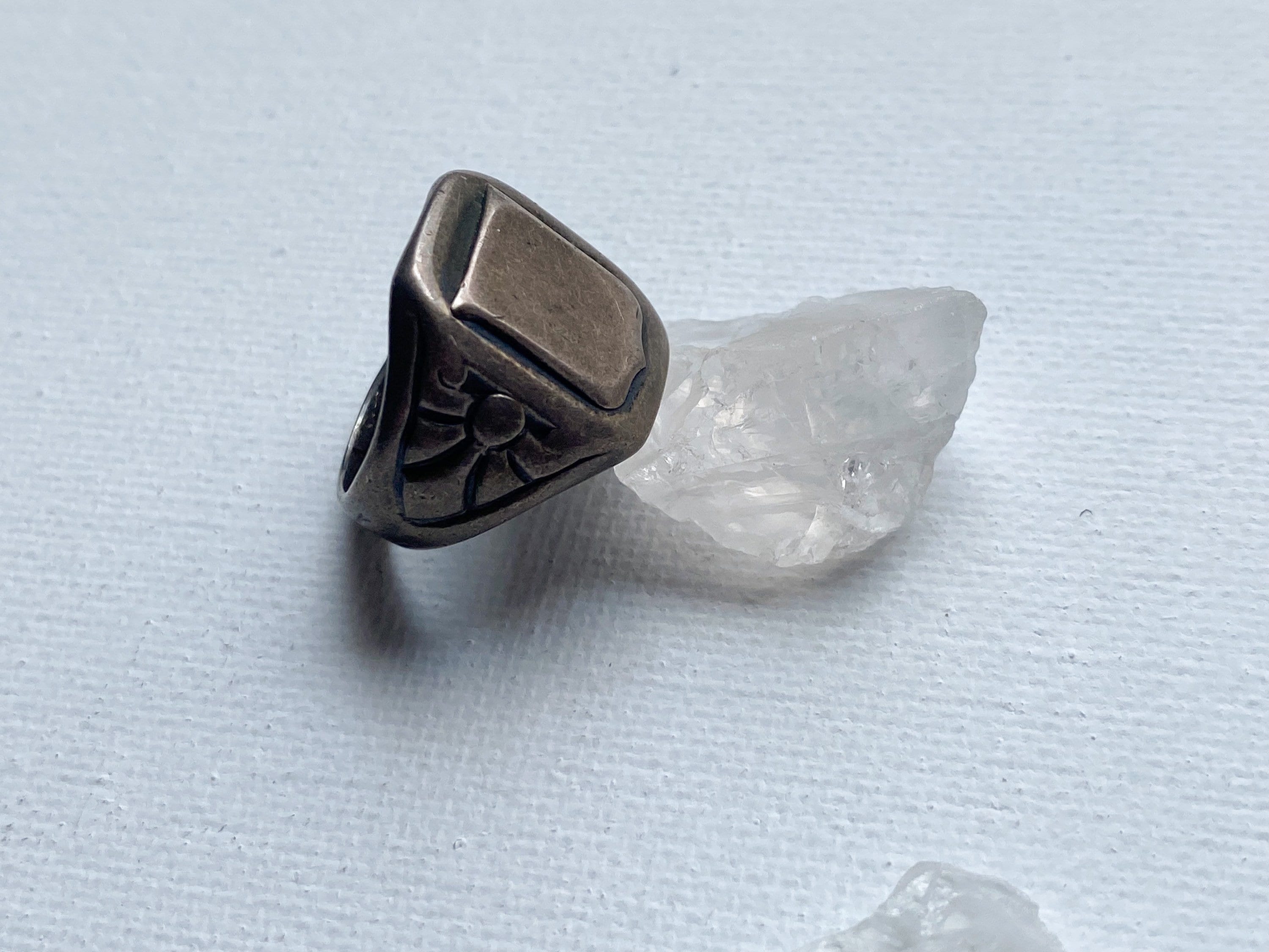 Sunrise/Sunset Ring - Vintage Modernist Engravable 925 Sterling Silver Signet Ring Size 5