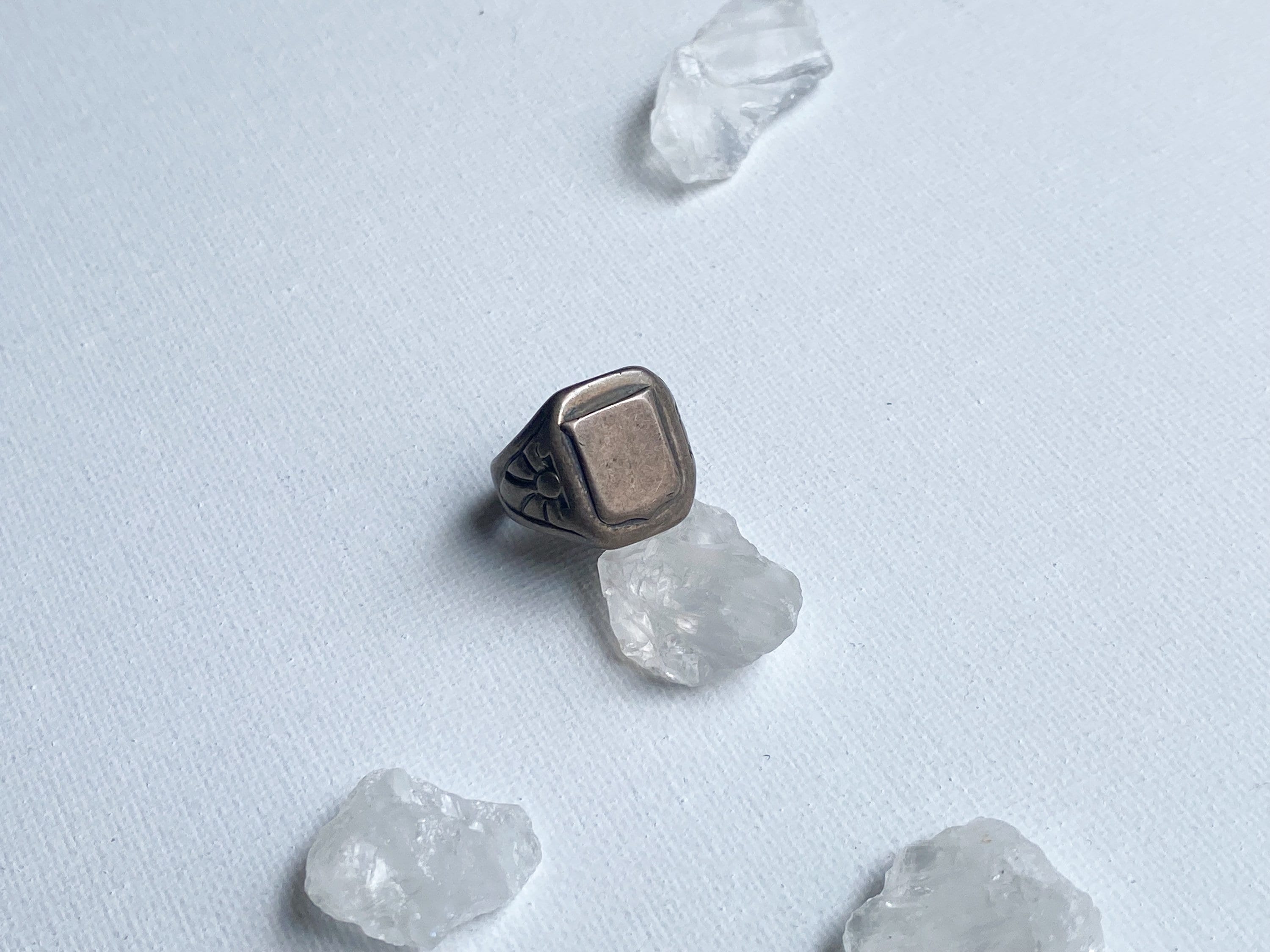 Sunrise/Sunset Ring - Vintage Modernist Engravable 925 Sterling Silver Signet Ring Size 5