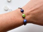 Eye on You Bracelet - Vintage Sterling Silver Rainbow Multicolored Glass Evil Eye Bracelet