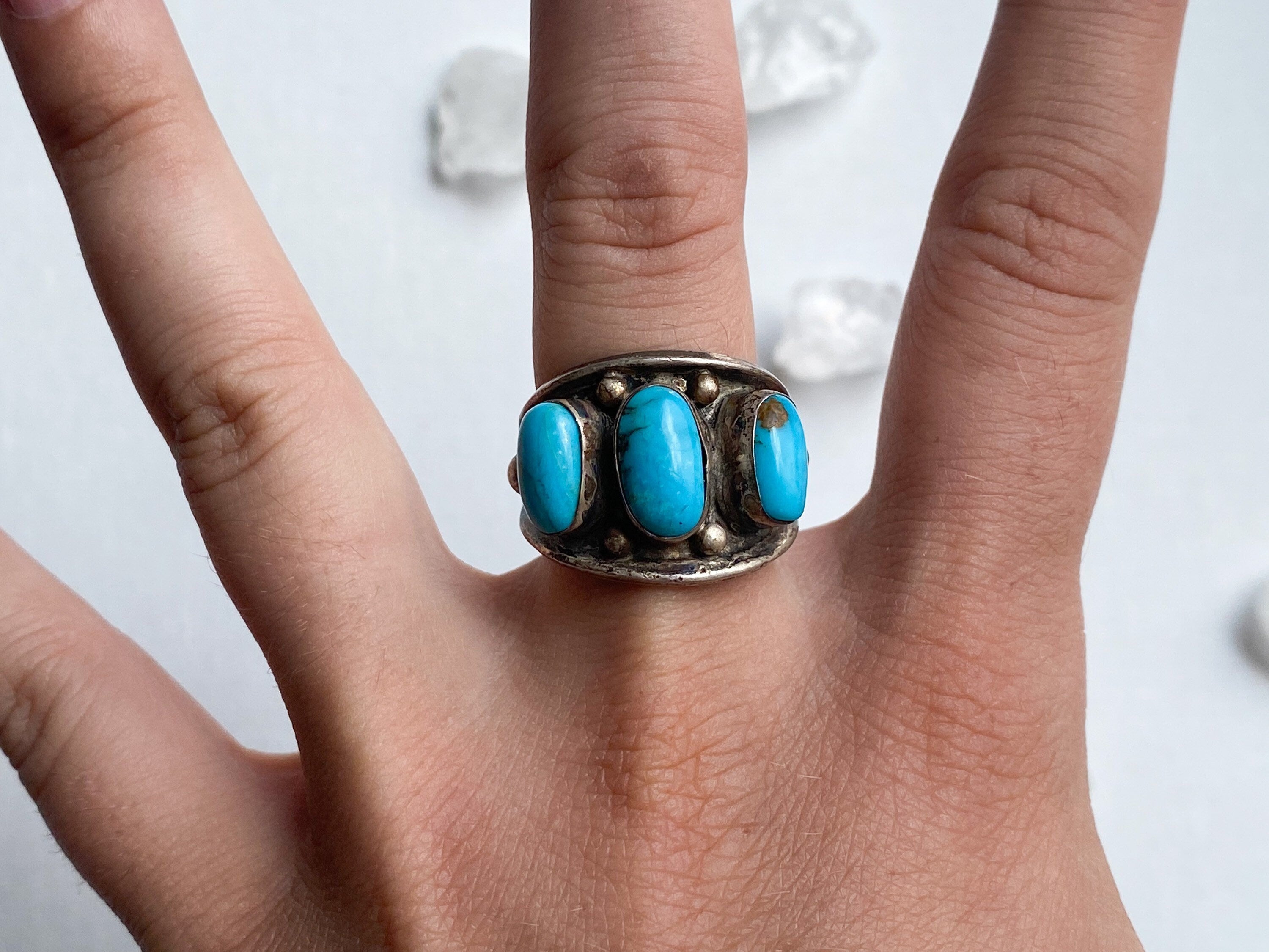 Truckee Ring - Vintage Unstamped Sterling Silver and Genuine Turquoise Ring Size 8