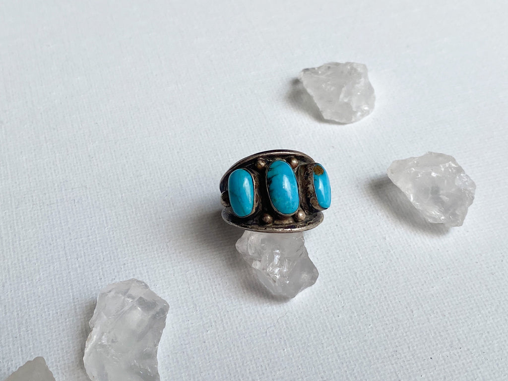 Truckee Ring - Vintage Unstamped Sterling Silver and Genuine Turquoise Ring Size 8