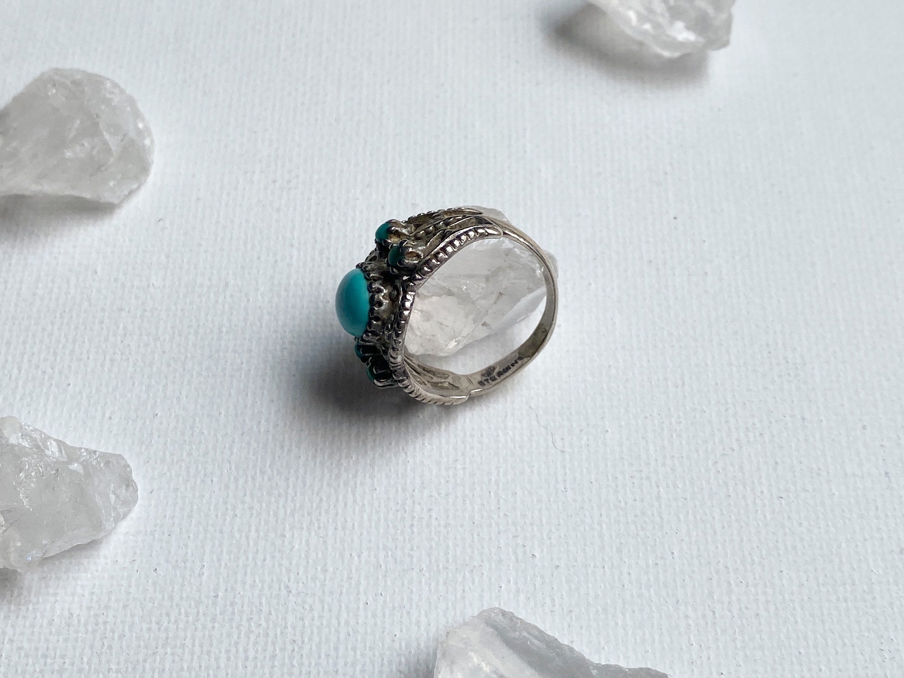 Etna Ring - Vintage Unstamped Sterling Silver and Genuine Turquoise Ring Size 7 1/4