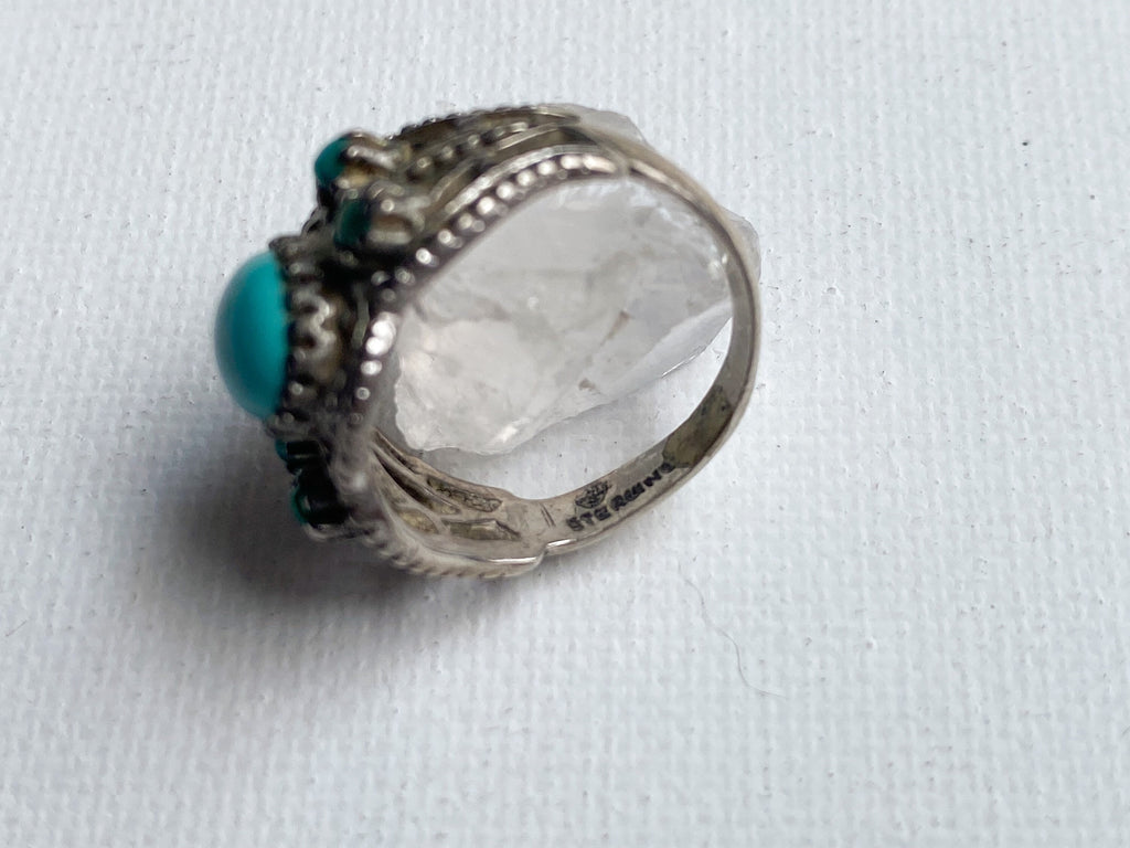Etna Ring - Vintage Unstamped Sterling Silver and Genuine Turquoise Ring Size 7 1/4