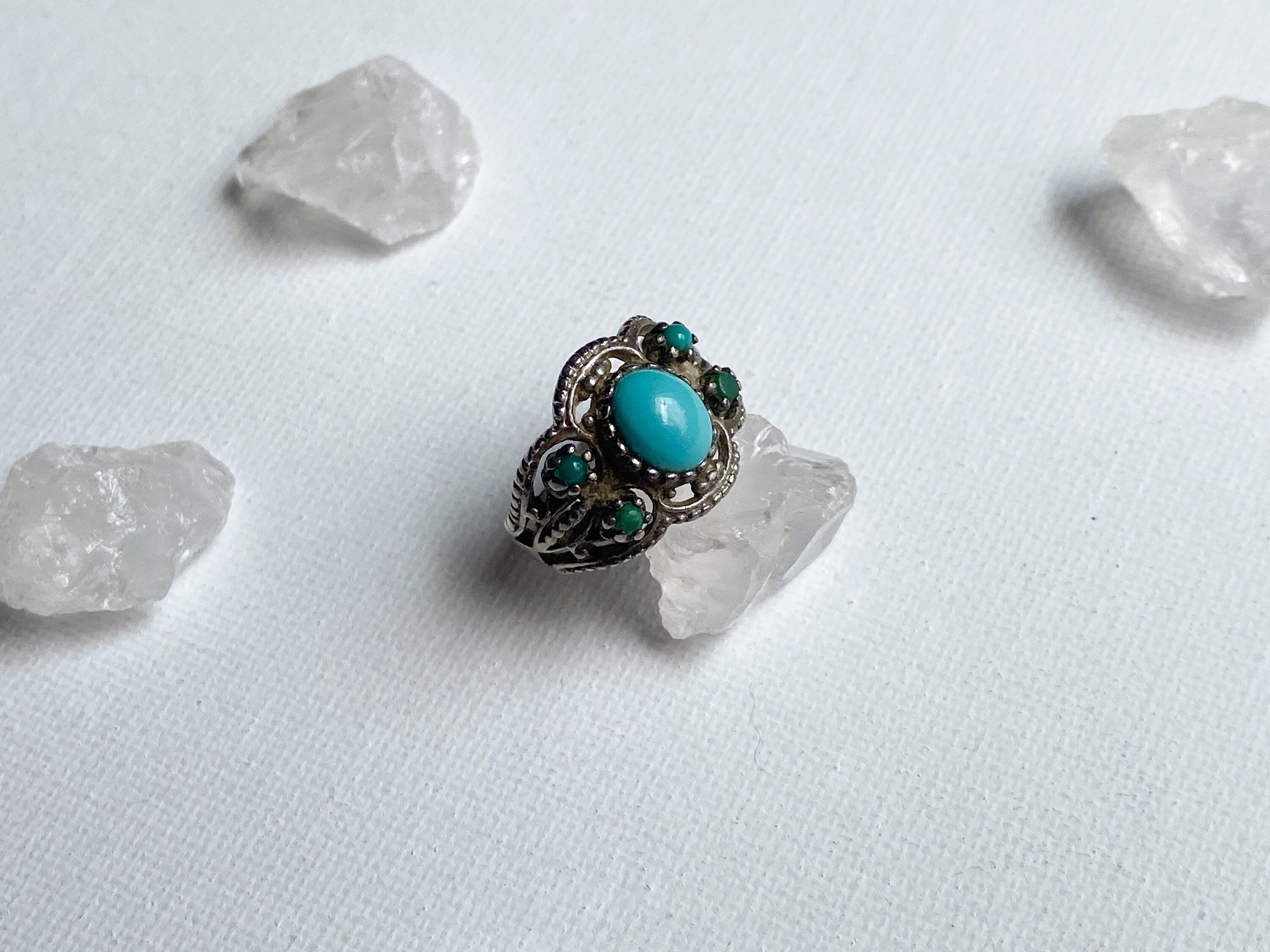 Etna Ring - Vintage Unstamped Sterling Silver and Genuine Turquoise Ring Size 7 1/4