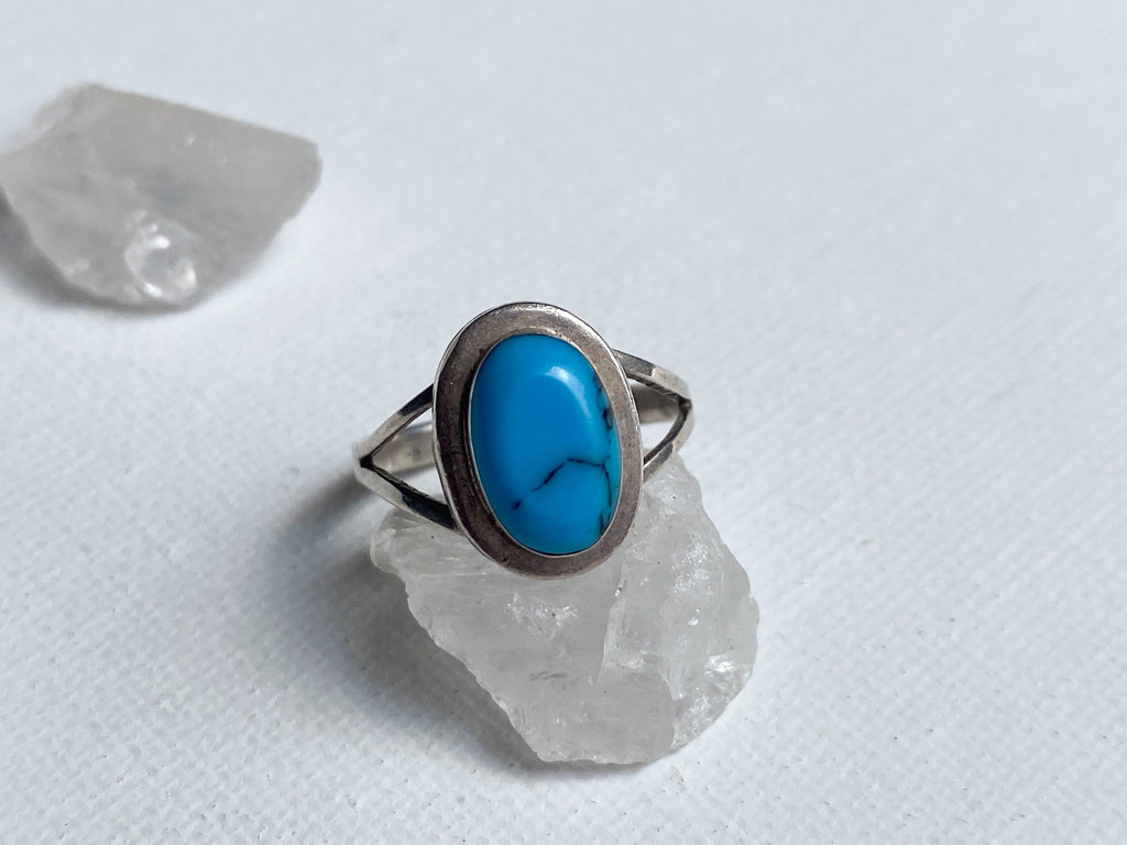 Arcata Ring - Vintage 925 Mexico Stamped Sterling Silver and Genuine Turquoise Ring Size 7 1/4