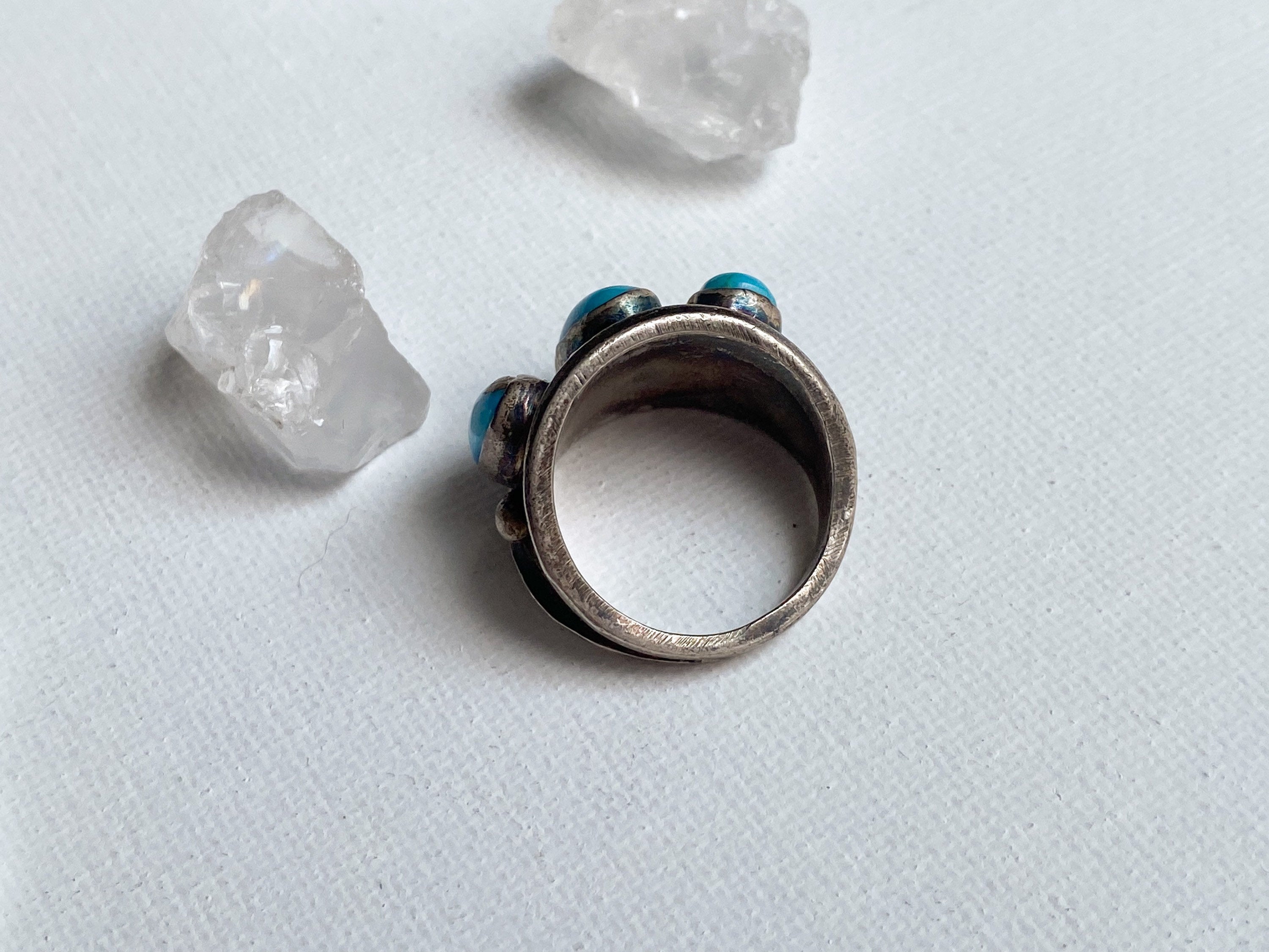 Truckee Ring - Vintage Unstamped Sterling Silver and Genuine Turquoise Ring Size 8