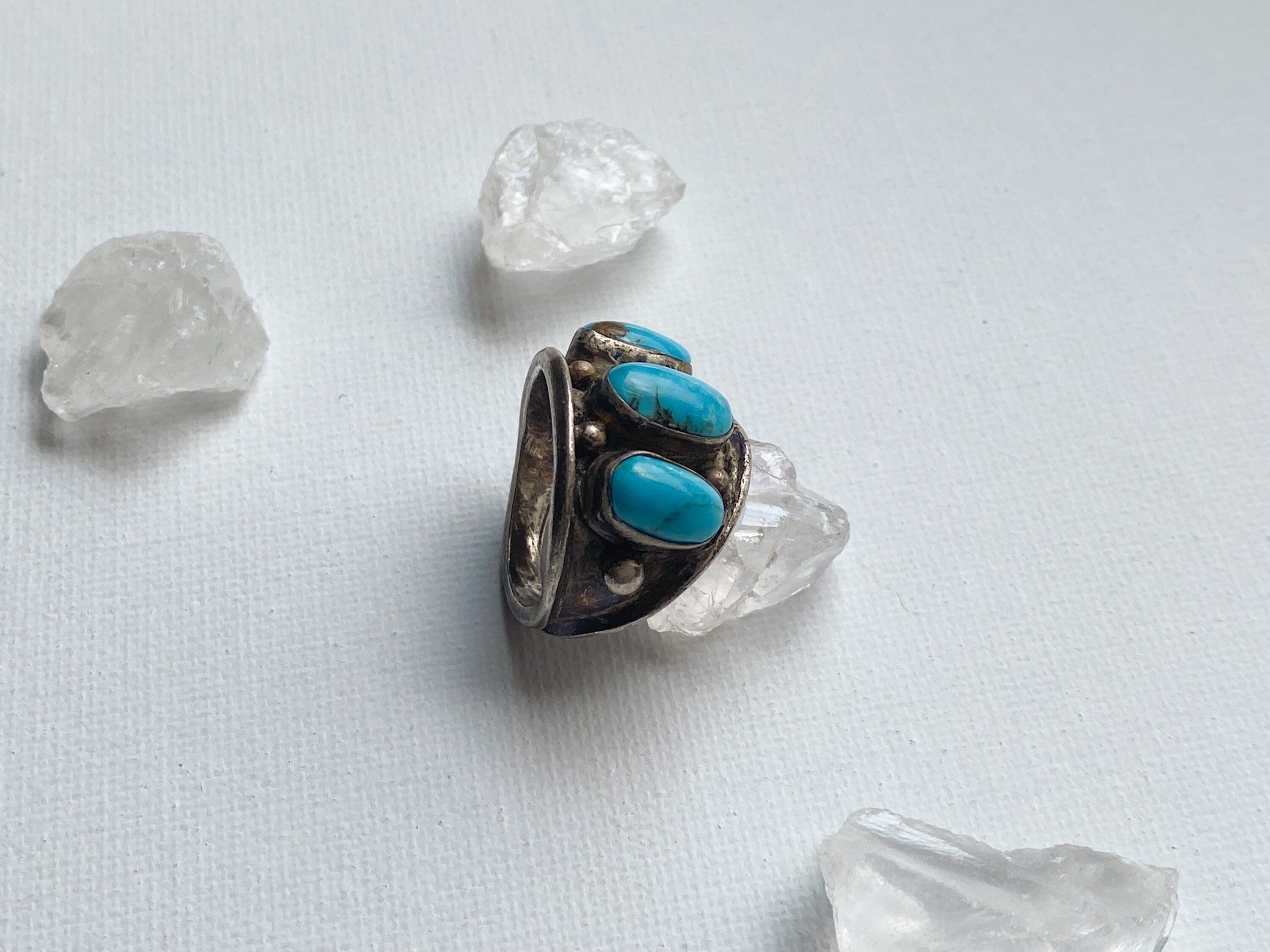 Truckee Ring - Vintage Unstamped Sterling Silver and Genuine Turquoise Ring Size 8