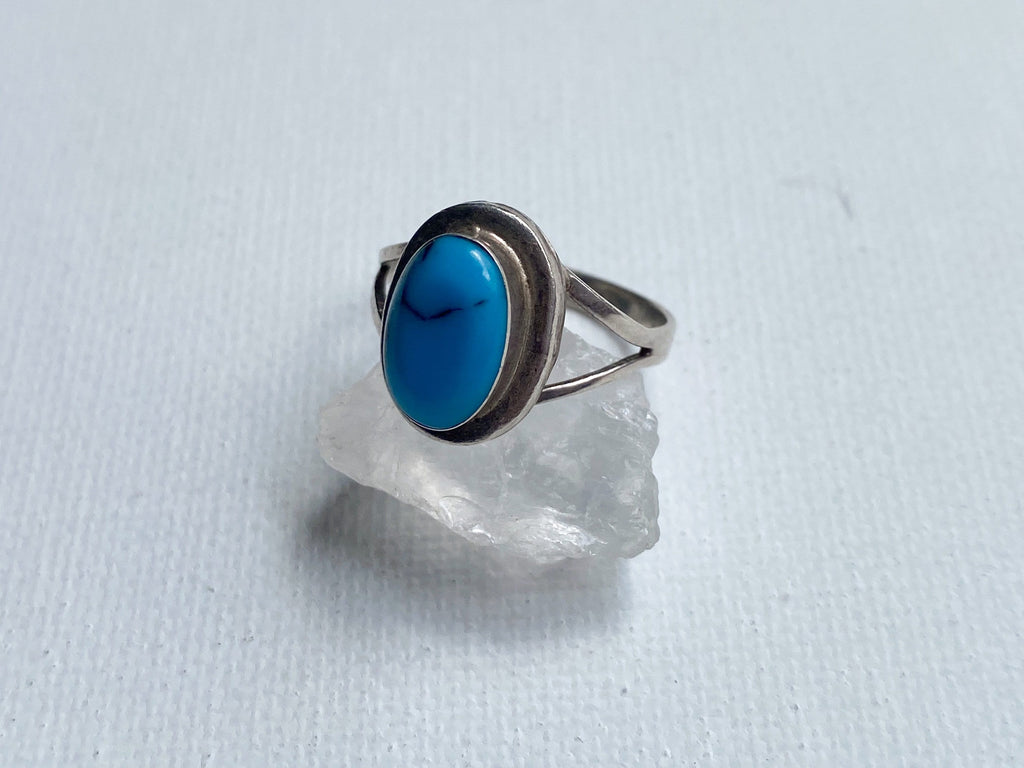 Arcata Ring - Vintage 925 Mexico Stamped Sterling Silver and Genuine Turquoise Ring Size 7 1/4