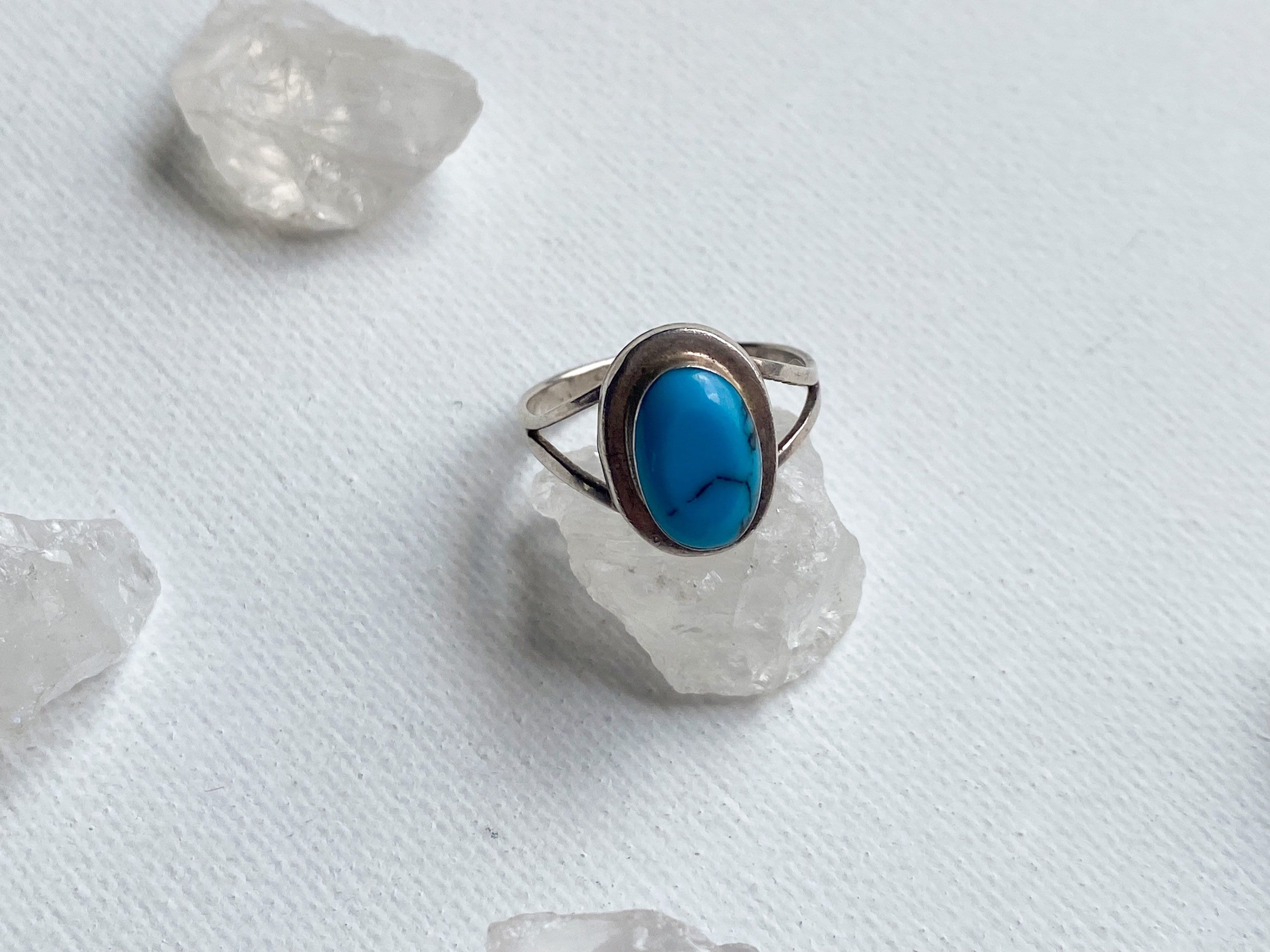 Arcata Ring - Vintage 925 Mexico Stamped Sterling Silver and Genuine Turquoise Ring Size 7 1/4