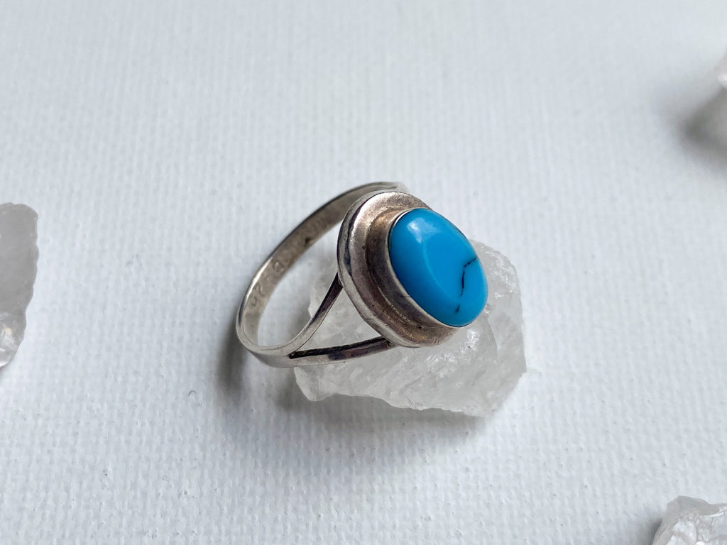 Arcata Ring - Vintage 925 Mexico Stamped Sterling Silver and Genuine Turquoise Ring Size 7 1/4
