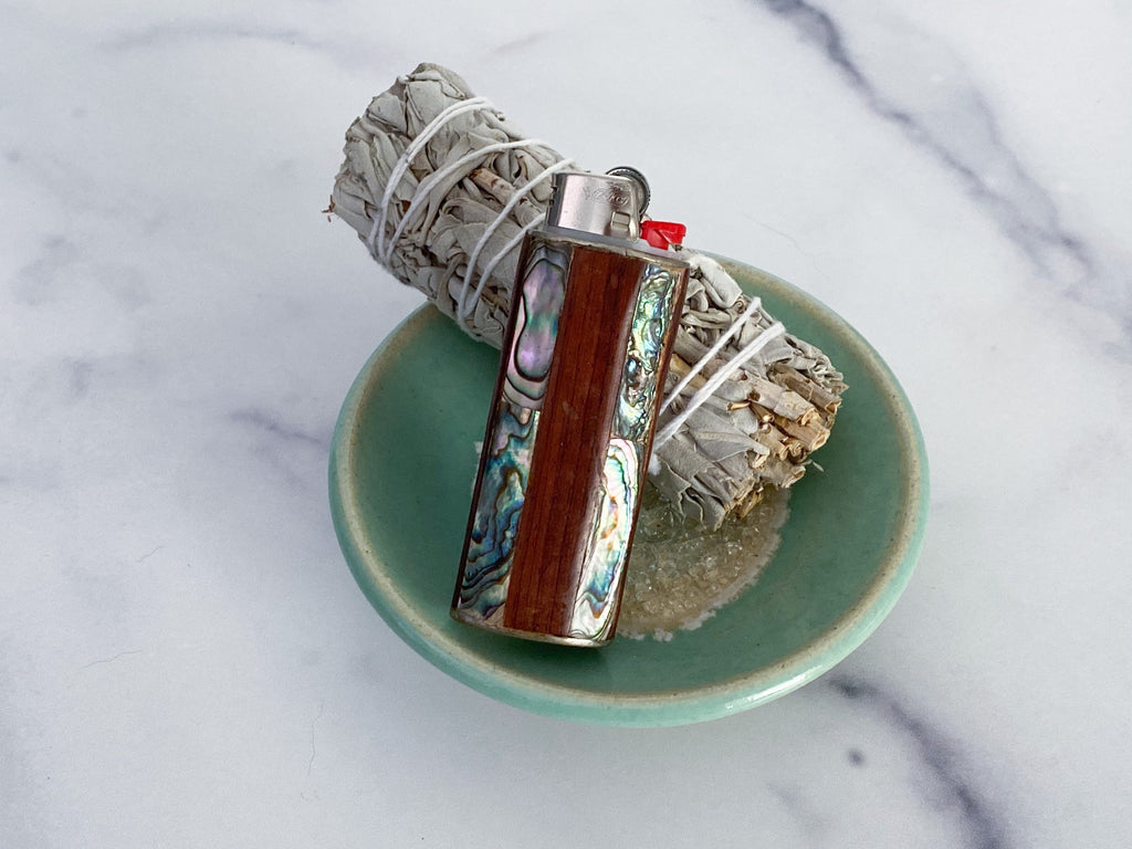Coastal Lighter Cover - Vintage Wood, Rainbow Abalone Shell Mother of Pearl and Mexico Alpaca Nickel Silver Lighter Cover/Case/Sleeve/Holder