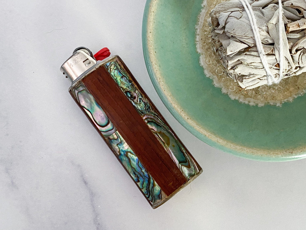 Coastal Lighter Cover - Vintage Wood, Rainbow Abalone Shell Mother of Pearl and Mexico Alpaca Nickel Silver Lighter Cover/Case/Sleeve/Holder