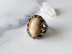 Antler Ring - Vintage Sterling Silver Neutral Stone Cabochon Ring Size 6