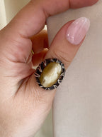 Antler Ring - Vintage Sterling Silver Neutral Stone Cabochon Ring Size 6