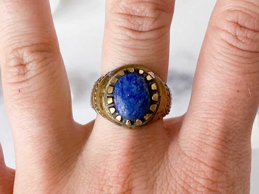 Herat Ring - Vintage Gold-Tone Oval Blue Raw Lapis Lazuli Stone Ring from Afghanistan /Unique Ring/Beautiful Ring/Men's Ring /Women's Ring
