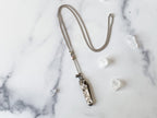 Anastasiya Knife Necklace - Vintage Silver-Tone Mother of Pearl Penknife, Freshwater Pearl, Silver Alloy Bell & Reclaimed Chain Necklace
