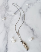 Anastasiya Knife Necklace - Vintage Silver-Tone Mother of Pearl Penknife, Freshwater Pearl, Silver Alloy Bell & Reclaimed Chain Necklace