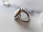 Azalea Ring - Vintage Sterling Silver and Neutral Shimmering White Oval Stone Ring Size 9